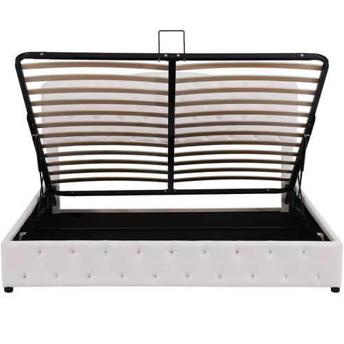 Lit Coffre Lit Adulte Lit Double 180x200cm Avec Tête De Lit Réglable En Hauteur, Pu, ​​blanc