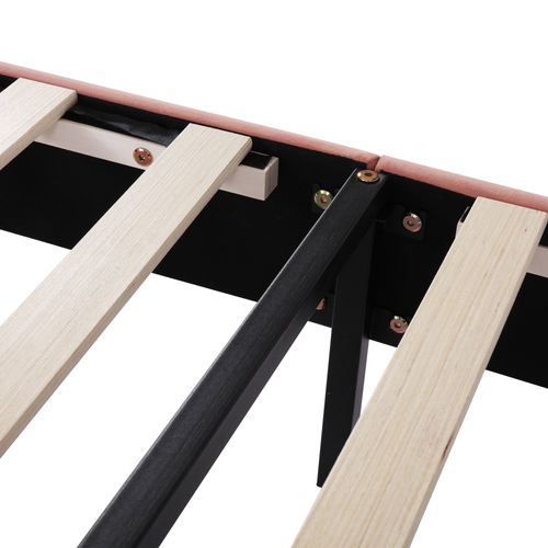 Lit Simple Enfant 90x200 Cm Avec Tête De Lit Capitonnée Et Sommier à Lattes, Velours, Rose