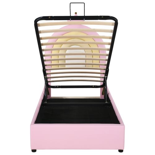 Lit Coffre Simple Enfant 90x200cm, Tête De Lit Rembourrée Réglable En Hauteur, Pu, ​​rose