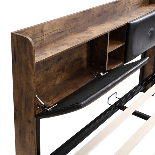 Lit Coffre Adulte 140x200 Cm, Lit 2 Place, Avec Tête De Lit Coffre Et 2 Tiroirs, Couleur Naturelle