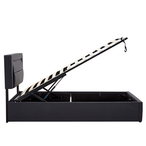 Lit Enfant Lit Coffre 90x190 Cm, Lit Jeune Avec Port De Charge USB Et Éclairage LED, Pu, noir