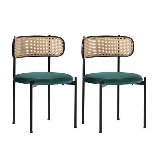 Chaises De Salle à Manger En Velours, Lot De 2, Avec Pieds En Métal, Chaise Longue En Rotin, Vert