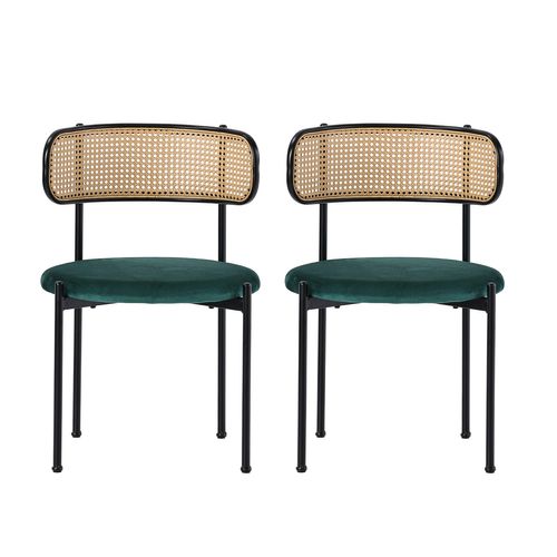 Chaises De Salle à Manger En Velours, Lot De 2, Avec Pieds En Métal, Chaise Longue En Rotin, Vert