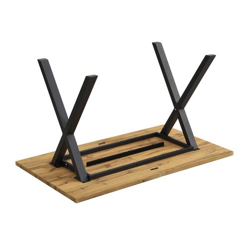 Table à Manger Rectangulaire 140x80x76cm, Pieds Croisés En Métal, Mdf, Chêne + Noir