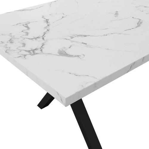 Table à Manger Rectangulaire 140 X 80 X 76 Cm, Pieds Croisés En Métal, Mdf, Blanc Et Noir