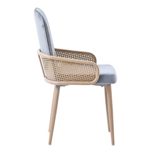 Ensemble De 2 Chaises De Salle à Manger, Fauteuil En Rotin Avec Quatre Pieds En Métal, Velours, Gris