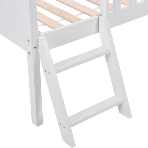 Lit Cabane Enfant 90x200 Cm Avec Tiroir Et Compartiments De Rangement, Barrière Anti-chute, Blanc