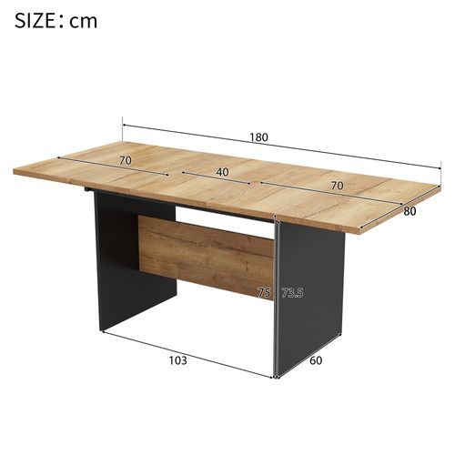 Table à Manger Extensible 140/180*80 Cm, Pieds En Métal, Noir + Noyer