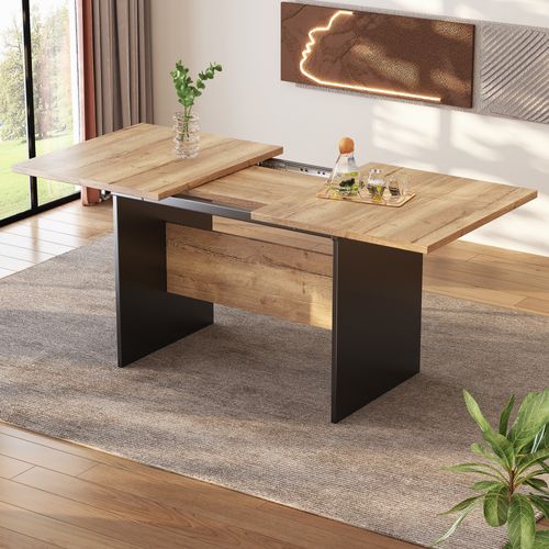 Table à Manger Extensible 140/180*80 Cm, Pieds En Métal, Noir + Noyer