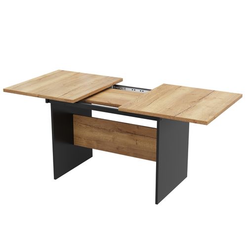 Table à Manger Extensible 140/180*80 Cm, Pieds En Métal, Noir + Noyer