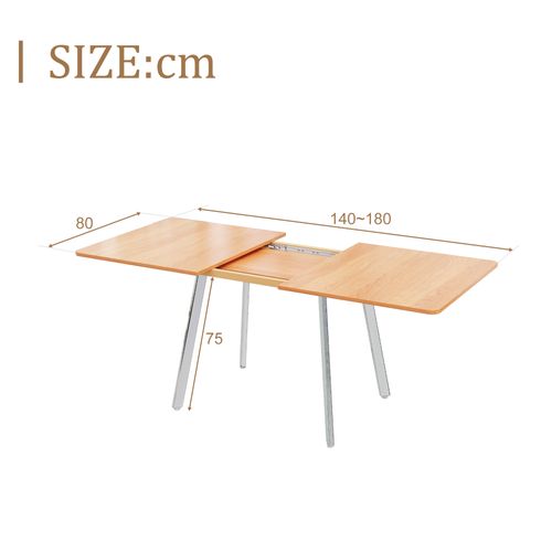 Table à Manger Rectangulaire Extensible 140/180x80 Cm, Pied Métal Argenté , Mdf, Couleur Chêne