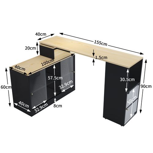 Table De Bar Extensible, Meuble à Manger Pivotant, Grand Espace De Rangement, Noir
