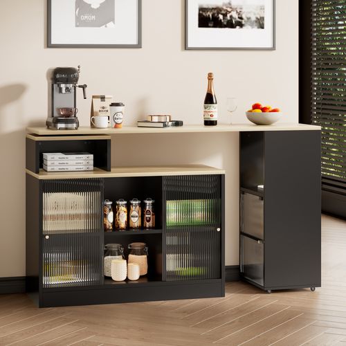 Table De Bar Extensible, Meuble à Manger Pivotant, Grand Espace De Rangement, Noir