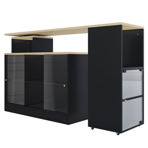 Table De Bar Extensible, Meuble à Manger Pivotant, Grand Espace De Rangement, Noir