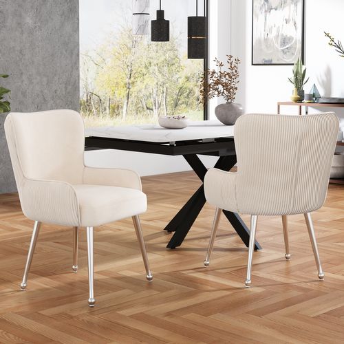 Chaises De Salle à Manger, Lot De 2, Avec Pieds En Métal Argenté Et Accoudoirs, En Velours, Beige