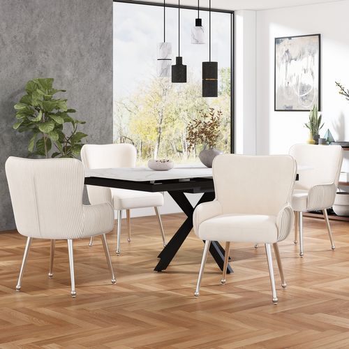 Chaises De Salle à Manger, Lot De 2, Avec Pieds En Métal Argenté Et Accoudoirs, En Velours, Beige