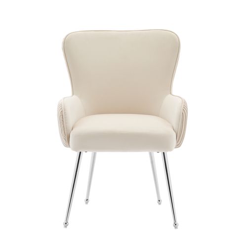 Chaises De Salle à Manger, Lot De 2, Avec Pieds En Métal Argenté Et Accoudoirs, En Velours, Beige