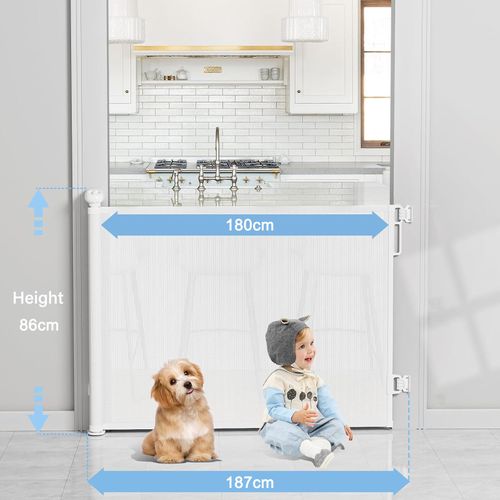 Barrière De Sécurité Rétractable Blanc De 180cm - Verrouillage Double à Une Main - Pour Bébé, Enfant