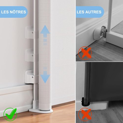 Barrière De Sécurité Rétractable Blanc De 180cm - Verrouillage Double à Une Main - Pour Bébé, Enfant