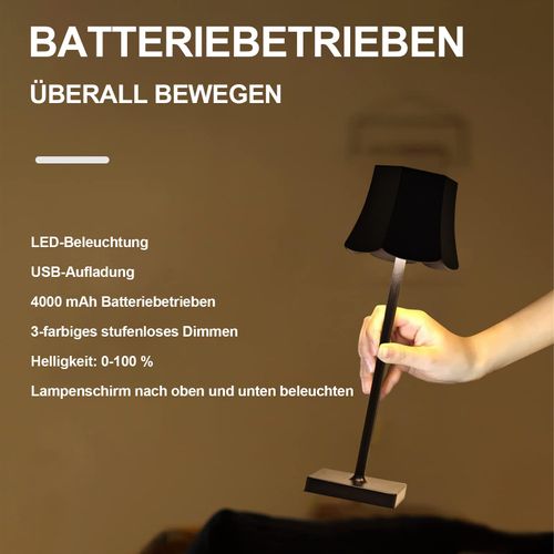 Lampe De Bureau LED Sans Fil, Lampe De Bureau LED à Luminosité Réglable Par Toucher, Noir