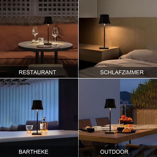 Lampe De Bureau LED Sans Fil, Lampe De Bureau LED à Luminosité Réglable Par Toucher, Noir