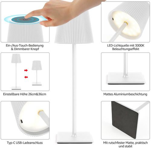 Lampe De Bureau LED Sans Fil, Lampe De Bureau LED à Luminosité Réglable Par Toucher, Blanc