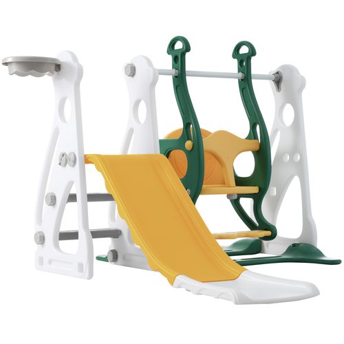 Toboggan Pour Enfants 4 En 1, Avec Balançoire, Escaliers, Cadre De Basket, Vert Antique
