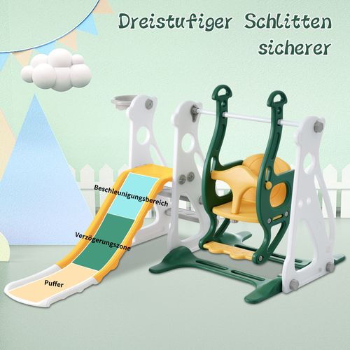 Toboggan Pour Enfants 4 En 1, Avec Balançoire, Escaliers, Cadre De Basket, Vert Antique