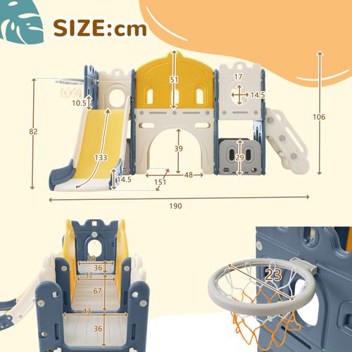 Toboggan Enfant 6 En 1, Petit Château Toboggan Jouet D'escalade, En Hdpe, Bleu