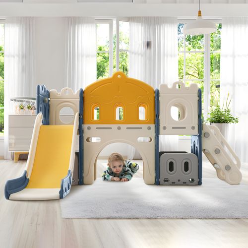 Toboggan Enfant 6 En 1, Petit Château Toboggan Jouet D'escalade, En Hdpe, Bleu