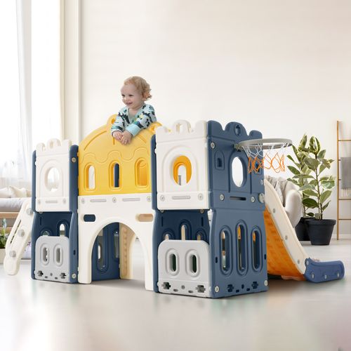 Toboggan Enfant 6 En 1, Petit Château Toboggan Jouet D'escalade, En Hdpe, Bleu