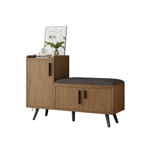 Banc à Chaussures Moderne L100/p34/h69 Cm, 3 Portes De Rangement, Grain De Bois Brun