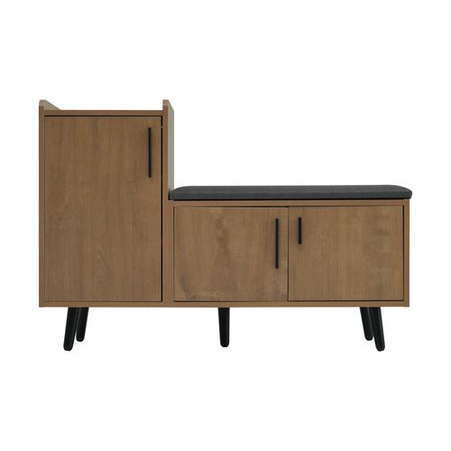 Banc à Chaussures Moderne L100/p34/h69 Cm, 3 Portes De Rangement, Grain De Bois Brun