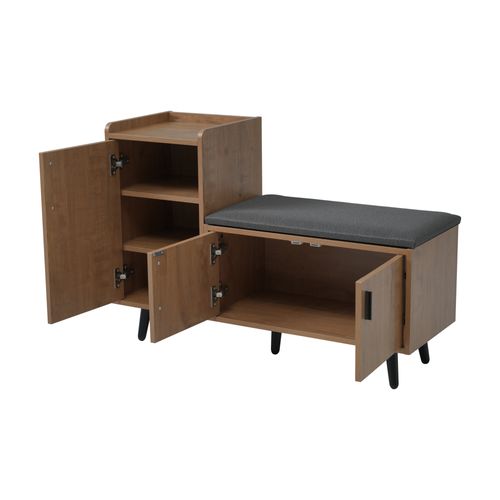 Banc à Chaussures Moderne L100/p34/h69 Cm, 3 Portes De Rangement, Grain De Bois Brun