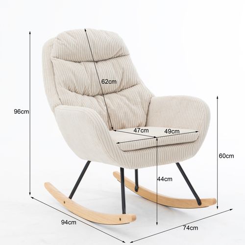 Chaise à Bascule, Rocking-chair, En Velours Côtelé, Fauteuil Pour Relaxation Grand Confort, Beige
