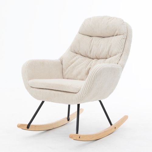 Chaise à Bascule, Rocking-chair, En Velours Côtelé, Fauteuil Pour Relaxation Grand Confort, Beige