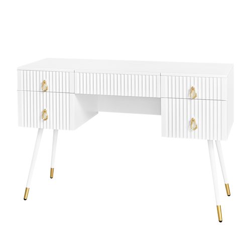 Coiffeuse Blanche (sans Chaises), Avec Miroir LED à Luminosité Réglable, 4 Tiroirs, Mdf, Bureau