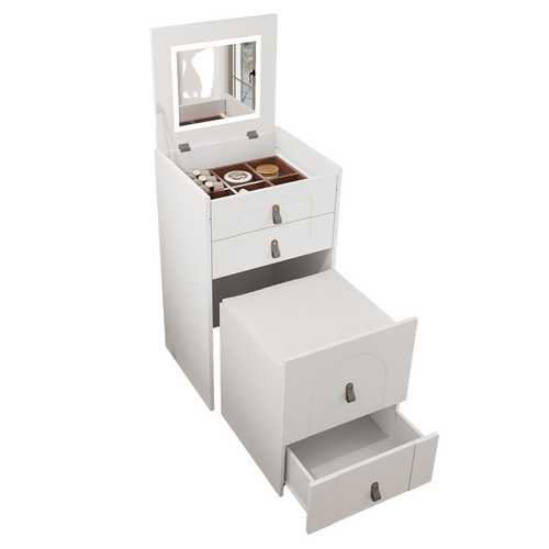 Coiffeuse Avec Miroir Et Éclairage LED + 3 Tiroirs + Tabouret De Maquillage De Rangement, Blanc