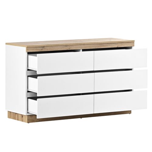 Commode 6 Tiroirs 110x40x67.5 Cm, Casier Avec Rangement, Aggloméré E1, Blanc + Couleur Chêne