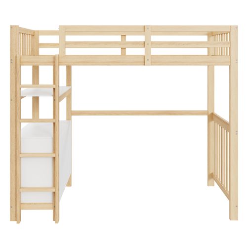Lit Mezzanine Enfant En Bois 90x200cm Avec Échelle, Commode à 6 Tiroirs, Étagères, Blanc + Naturel