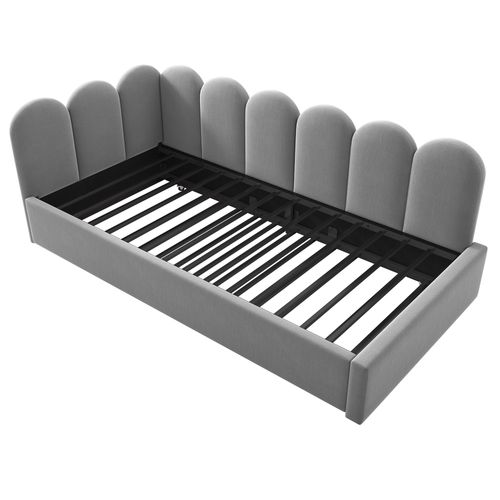 Lit Enfant Lit Gigogne 90x200/90x190cm, Lit De Repos Rembourré Avec Sommier à Lattes, Velours, Gris