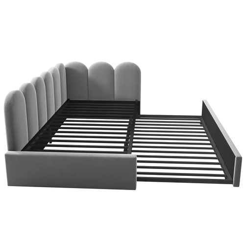 Lit Enfant Lit Gigogne 90x200/90x190cm, Lit De Repos Rembourré Avec Sommier à Lattes, Velours, Gris