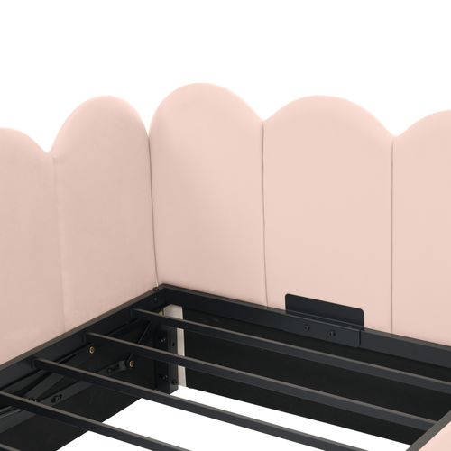 Lit Enfant Lit Coffre Hydraulique 90x190 Cm, Avec Sommier à Lattes Métalliques, Velours, Rose