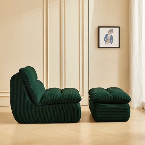 Canapé Paresseux Avec Repose-pieds, Dossier Et Coussin D'assise Amovible, Velours Côtelé, Vert