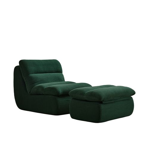 Canapé Paresseux Avec Repose-pieds, Dossier Et Coussin D'assise Amovible, Velours Côtelé, Vert
