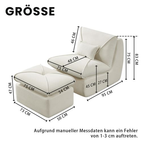Canapé Paresseux De Relaxation Avec Dossier Et Coussin D'assise, Tissu Chenille, Blanc