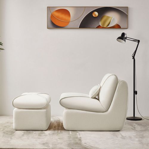 Canapé Paresseux De Relaxation Avec Dossier Et Coussin D'assise, Tissu Chenille, Blanc