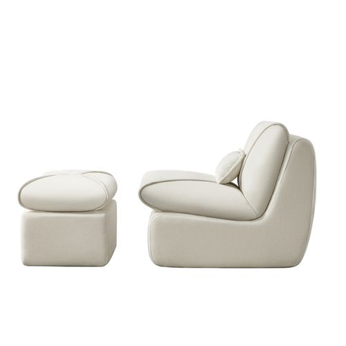 Canapé Paresseux De Relaxation Avec Dossier Et Coussin D'assise, Tissu Chenille, Blanc