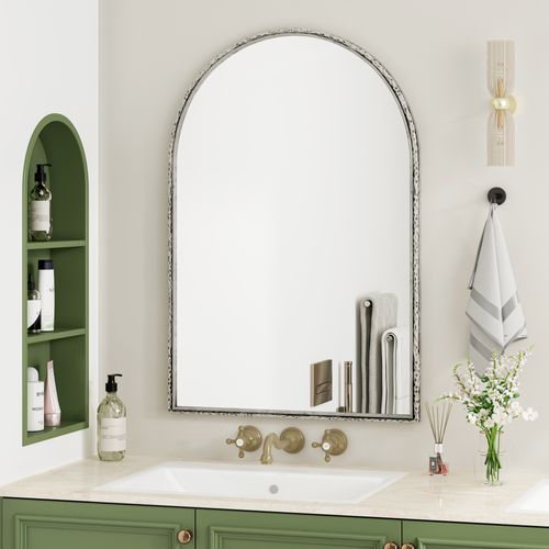 Miroir Mural Arqué 91x61cm, Miroir De Courtoisie Ou Décoration Murale, Argent
