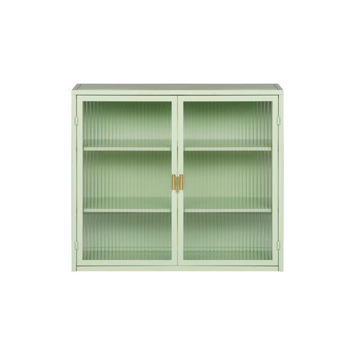 Armoire Murale Salle De Bain Moderne 70x23x60 Cm à 2 Portes En Verre Avec Rangement 3 Niveaux, Vert
